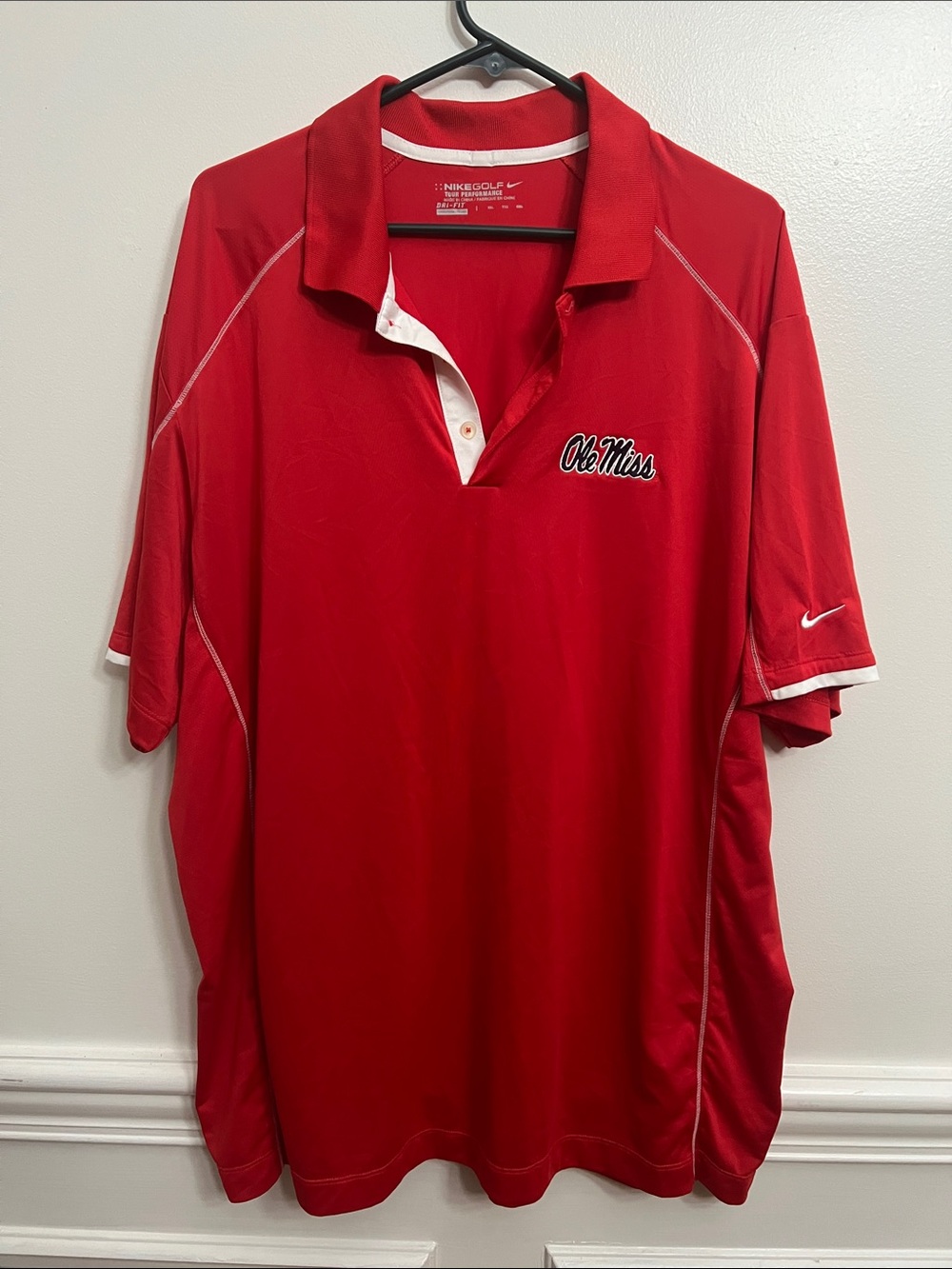Nike Men’s Red Ole Miss Polo with White Trim